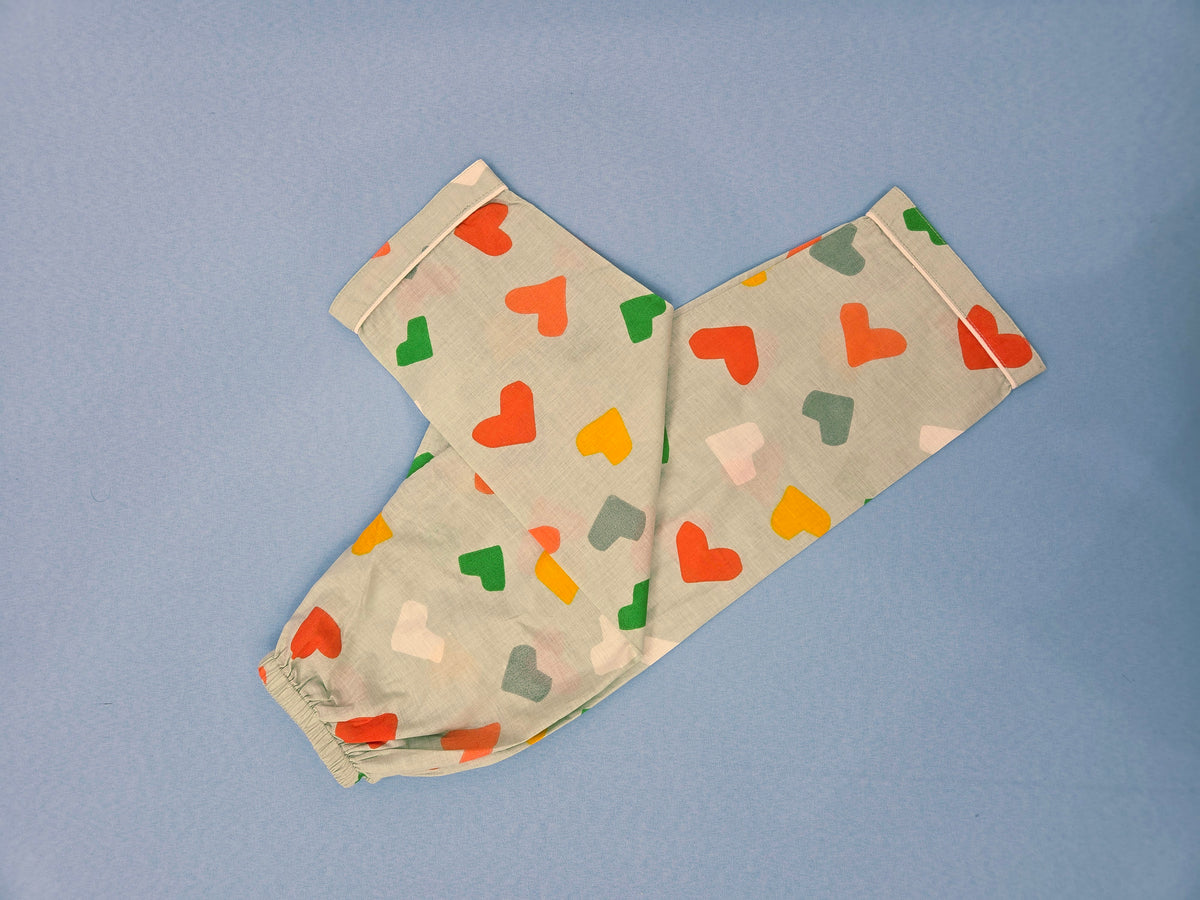 Pure Cotton Multi-Color Heart Print Unisex Nightsuit Set