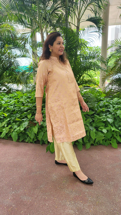 Peach Brocade Kurta