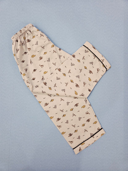 Pure Cotton Grey Dino Print Unisex Nightsuit Set