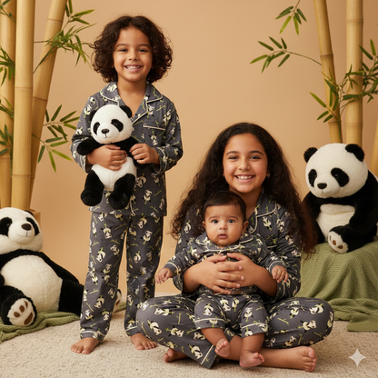 Pure Cotton Grey Cute Panda Print Unisex Nightsuit Set