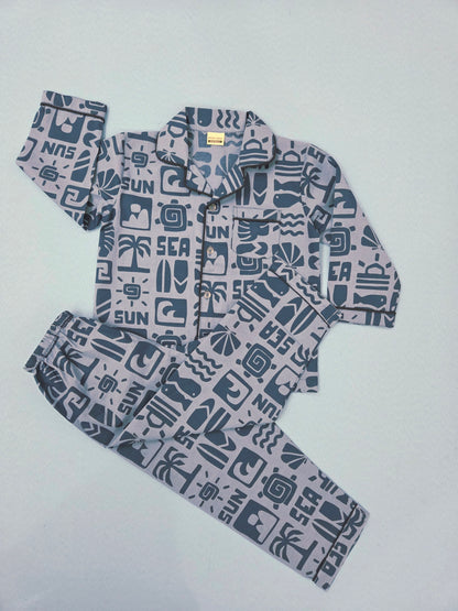 Pure Cotton  Sun and Sea Graphic Print Unisex Nightsuit Set