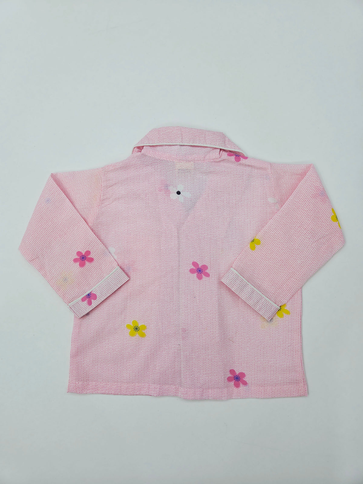 Pure Cotton Pink Flower Print Unisex Nightsuit Set
