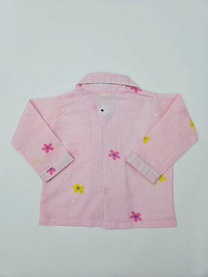 Pure Cotton Pink Flower Print Unisex Nightsuit Set