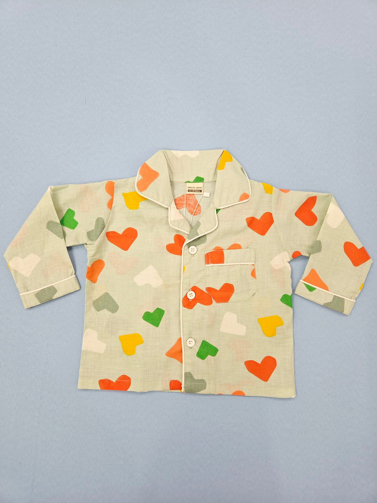 Pure Cotton Multi-Color Heart Print Unisex Nightsuit Set