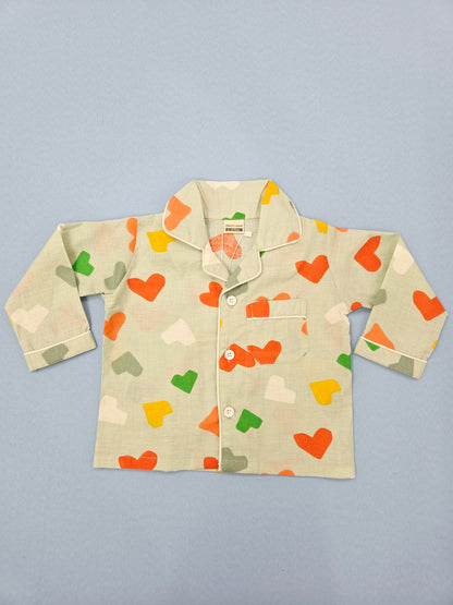 Pure Cotton Multi-Color Heart Print Unisex Nightsuit Set