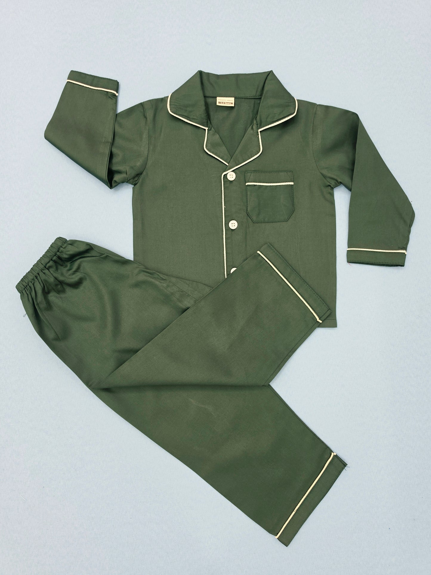 Pure Cotton Classic Bottle Green Unisex Nightsuit Set