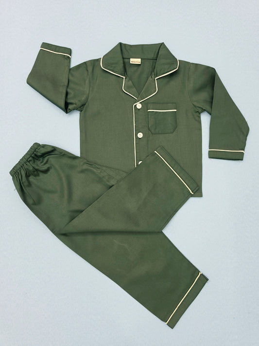 Pure Cotton Classic Bottle Green Unisex Nightsuit Set
