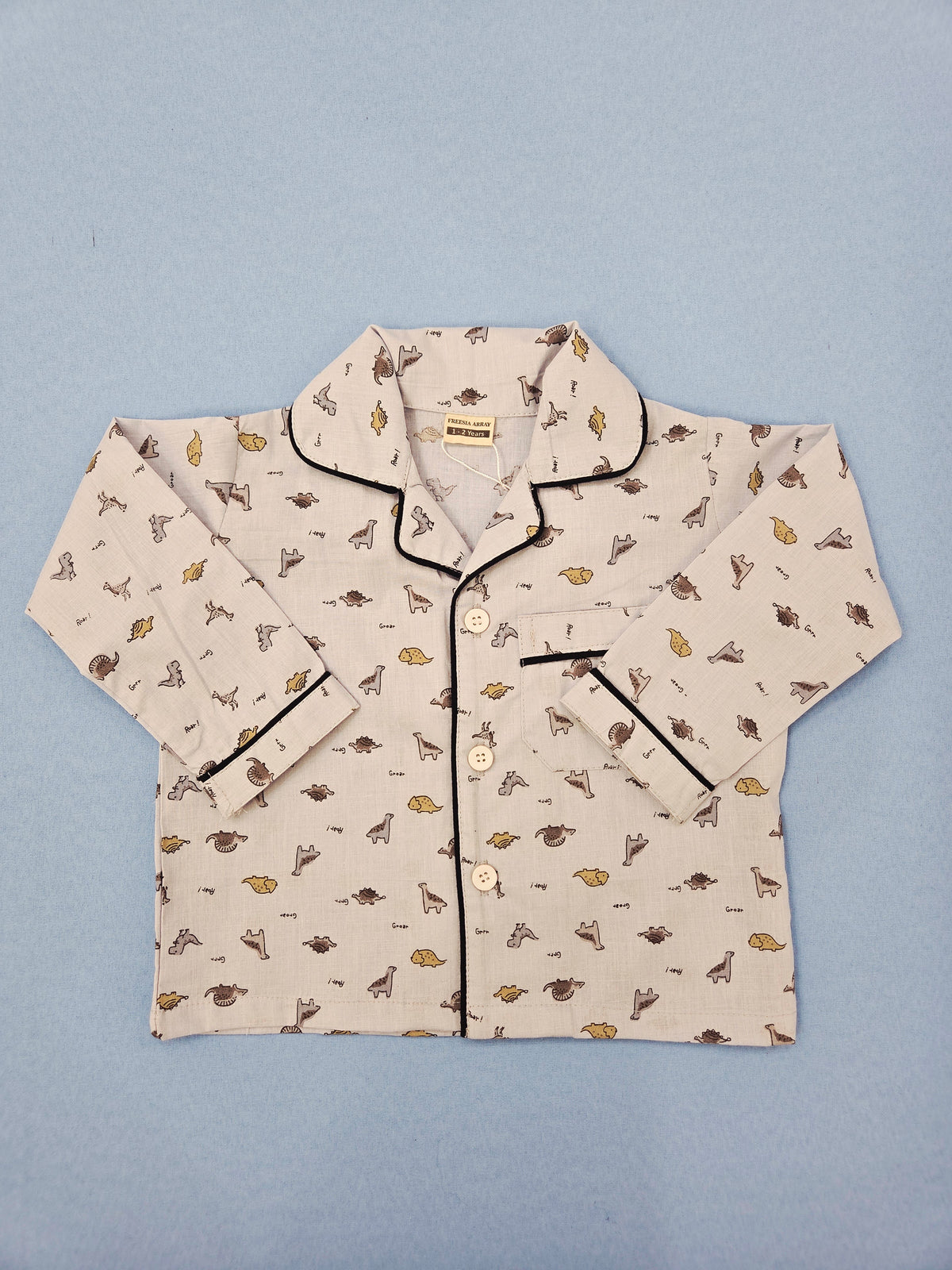 Pure Cotton Grey Dino Print Unisex Nightsuit Set
