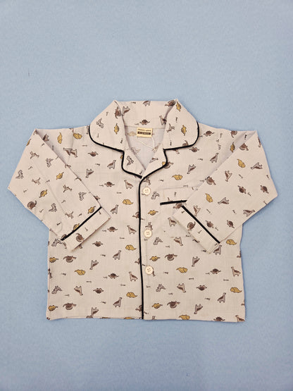 Pure Cotton Grey Dino Print Unisex Nightsuit Set
