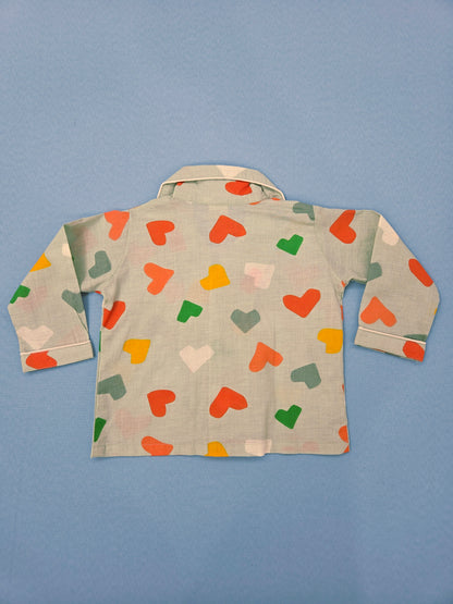 Pure Cotton Multi-Color Heart Print Unisex Nightsuit Set
