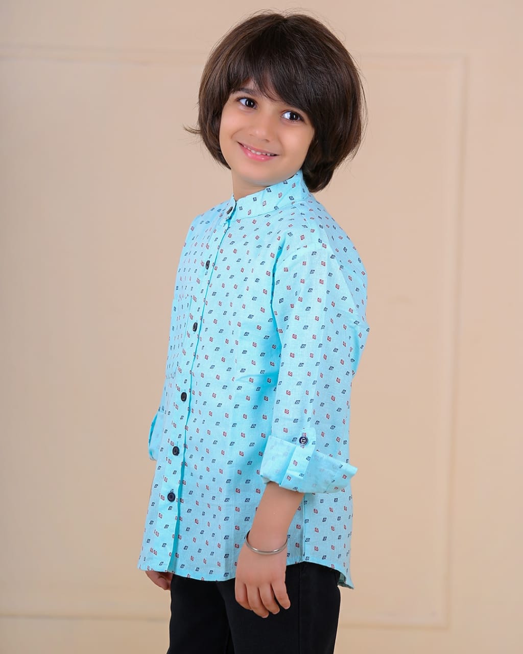 Blue fold up sleeve shirt for boys