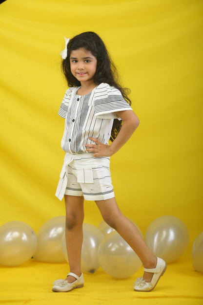 Buy online Freesia Array Asymmetrical stripes top shorts  set girls and teens