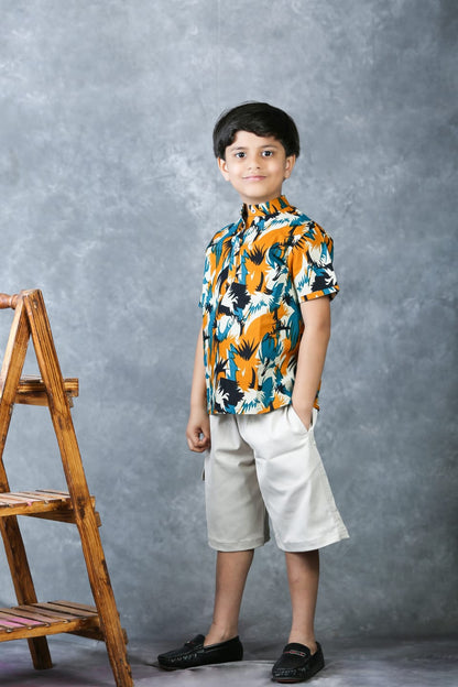 Half sleeve Mandarin collared shirt for children