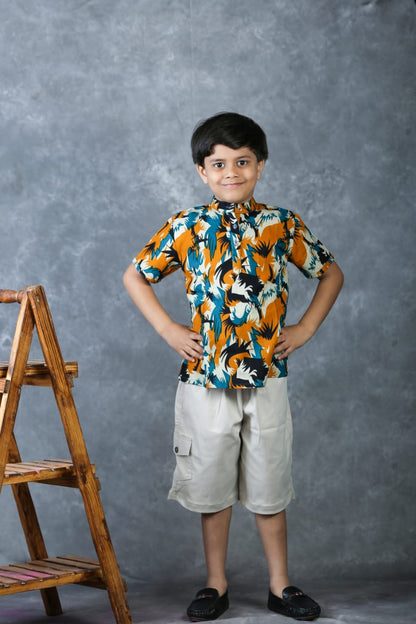 Buy online Freesia Array Camouflage Kurta shirt with Beige Bermuda Shorts for Boys