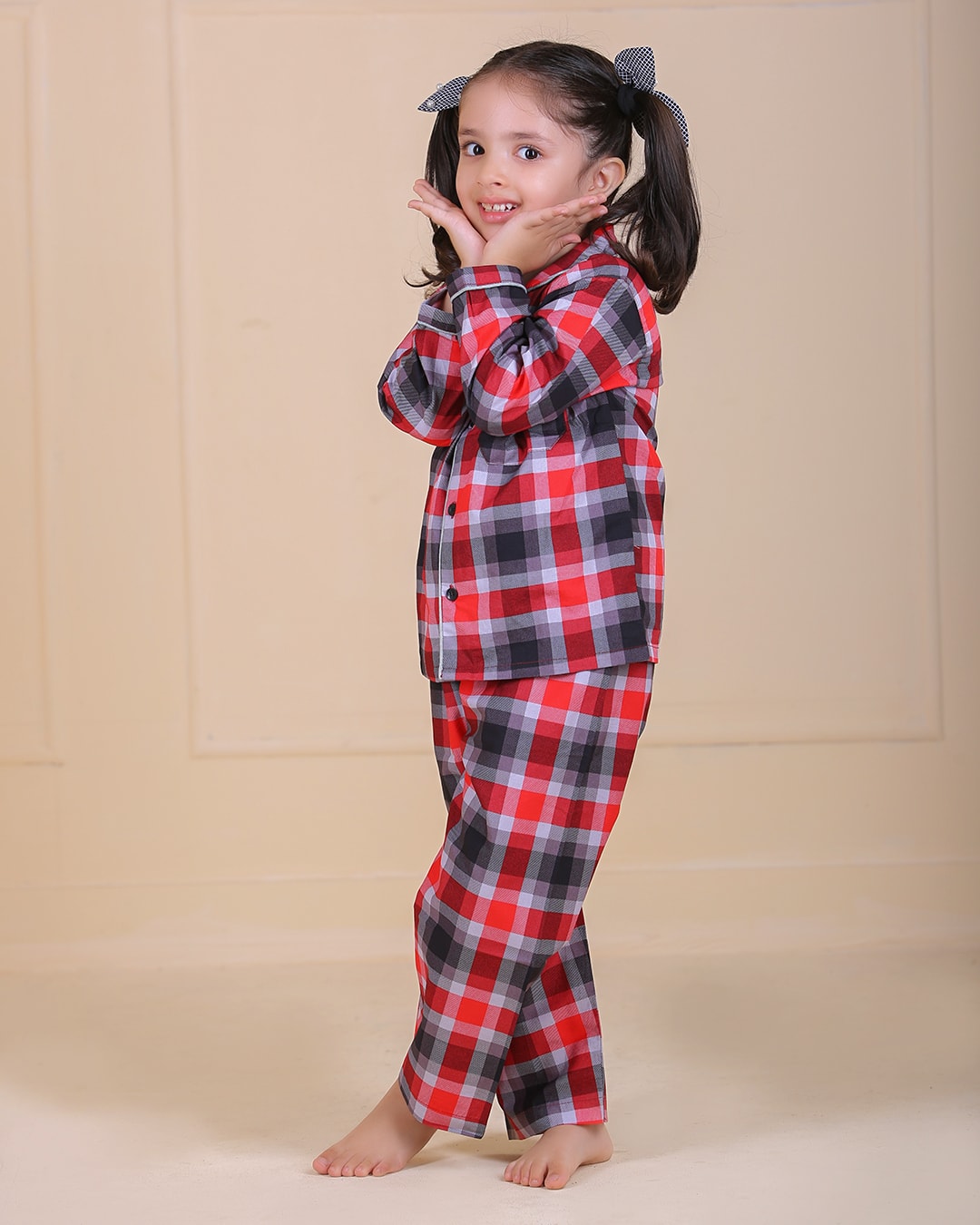 buy order online  Red Checkered Printed Night Suit Set girls children