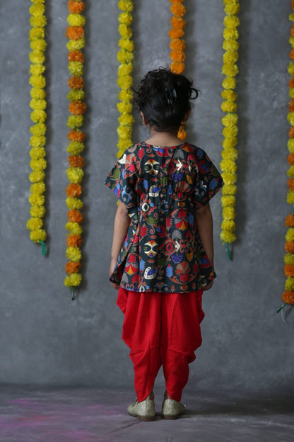 Send gift to India Grey and Red Dhoti Kaftan Co-Ord set