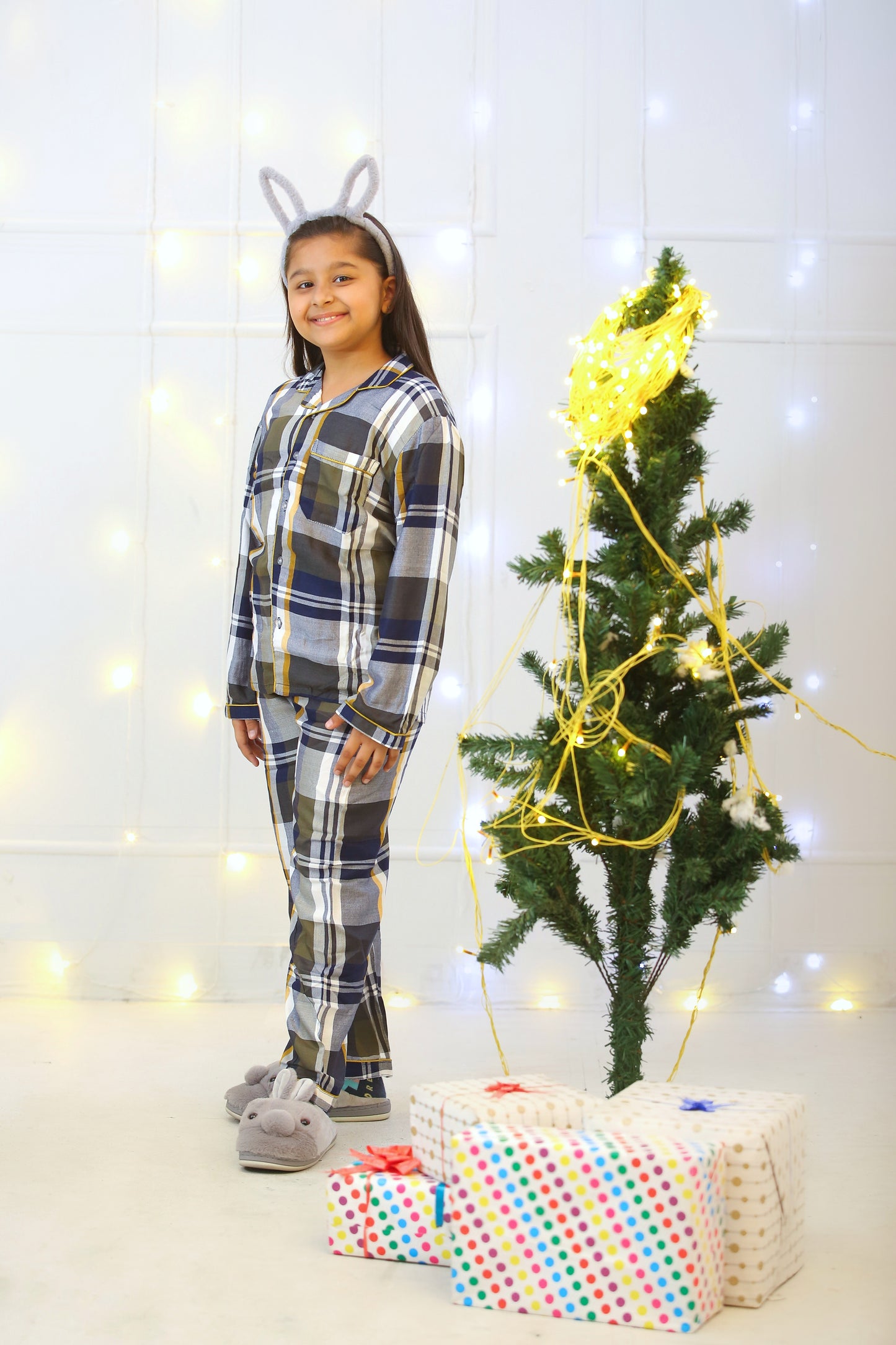 order online  Blue and yellow checkered Printed Night wear for boys and girls