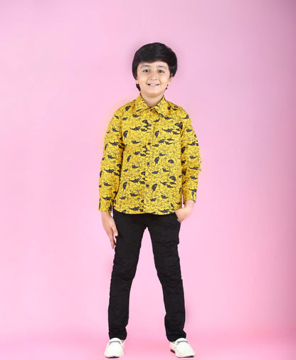 Yellow Fish Print Shirt for Boys