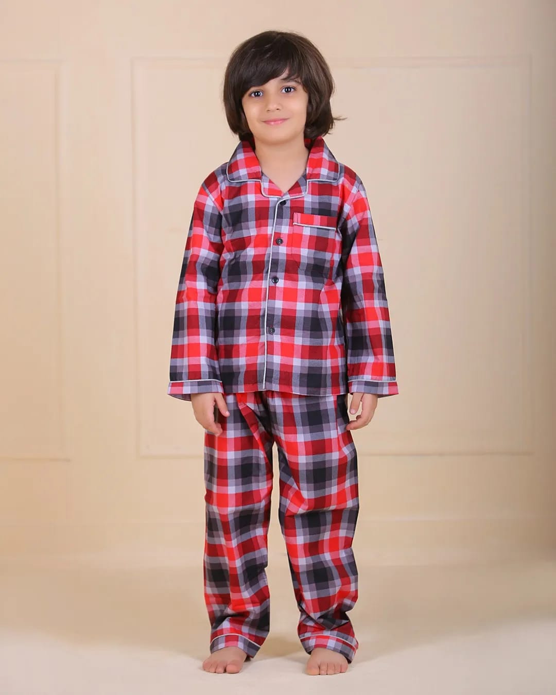 send gifts to India premium  Red Checkered Printed Night Suit Set boys teens