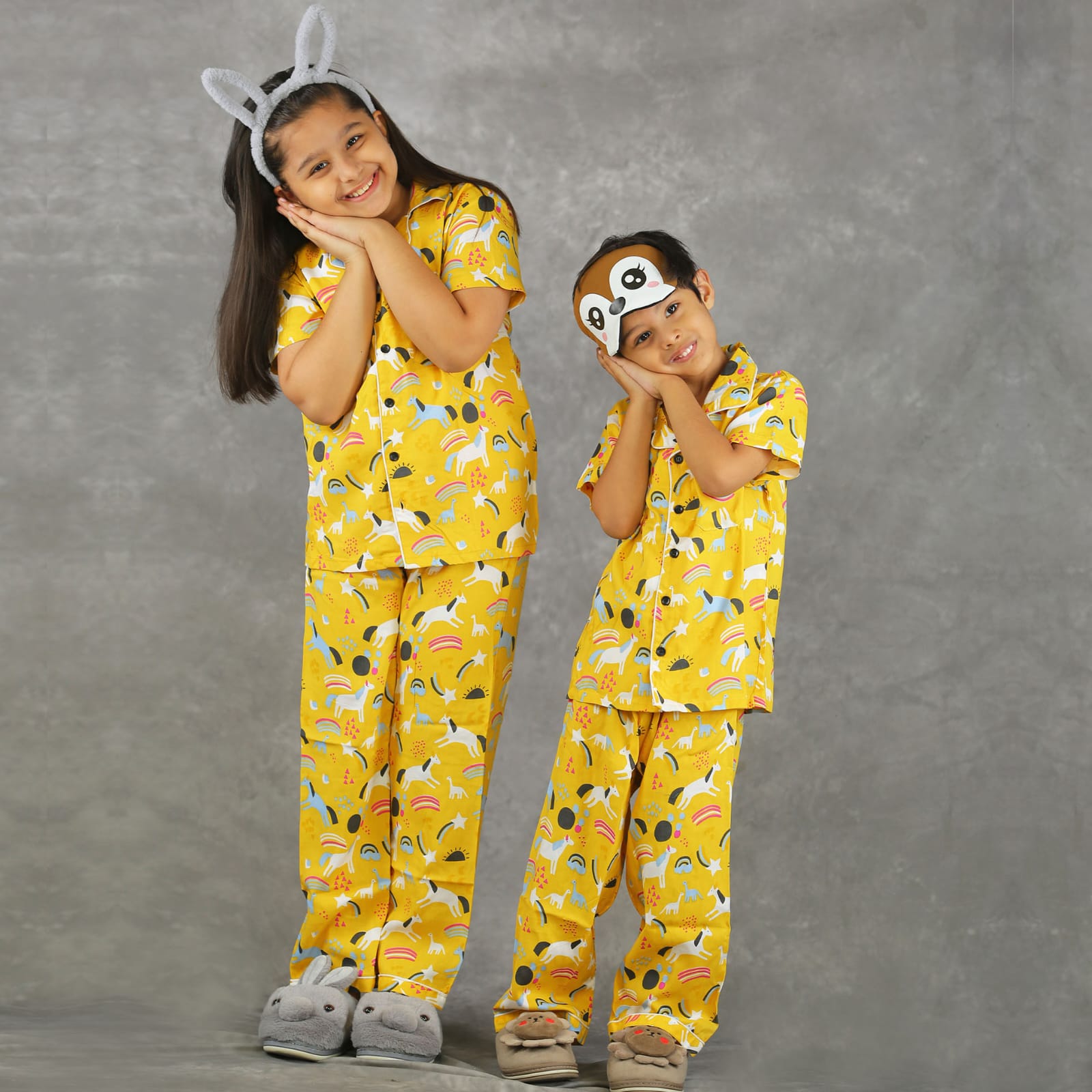 Shop online Freesia array Unisex Yellow Lama Printed Night suit set